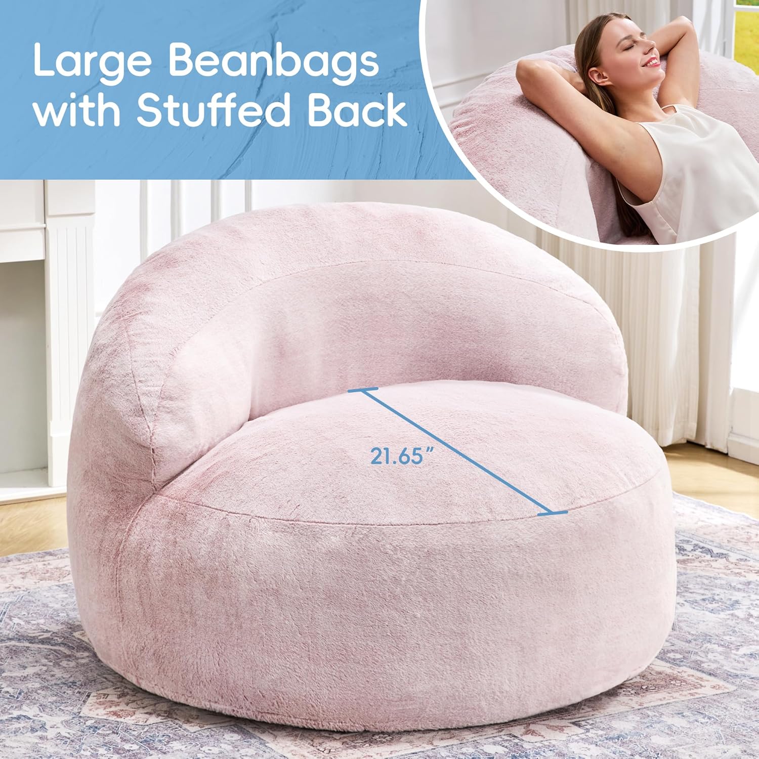 Hobestluk Bean Bag Chair Giant Bean Bag Chairs for Adults Big Bean Bag Chair with Memory Foam Filler Adults Large Beanbag with Faux Fur Cover for Bedroom (Plush Pink,Large) - Image 6