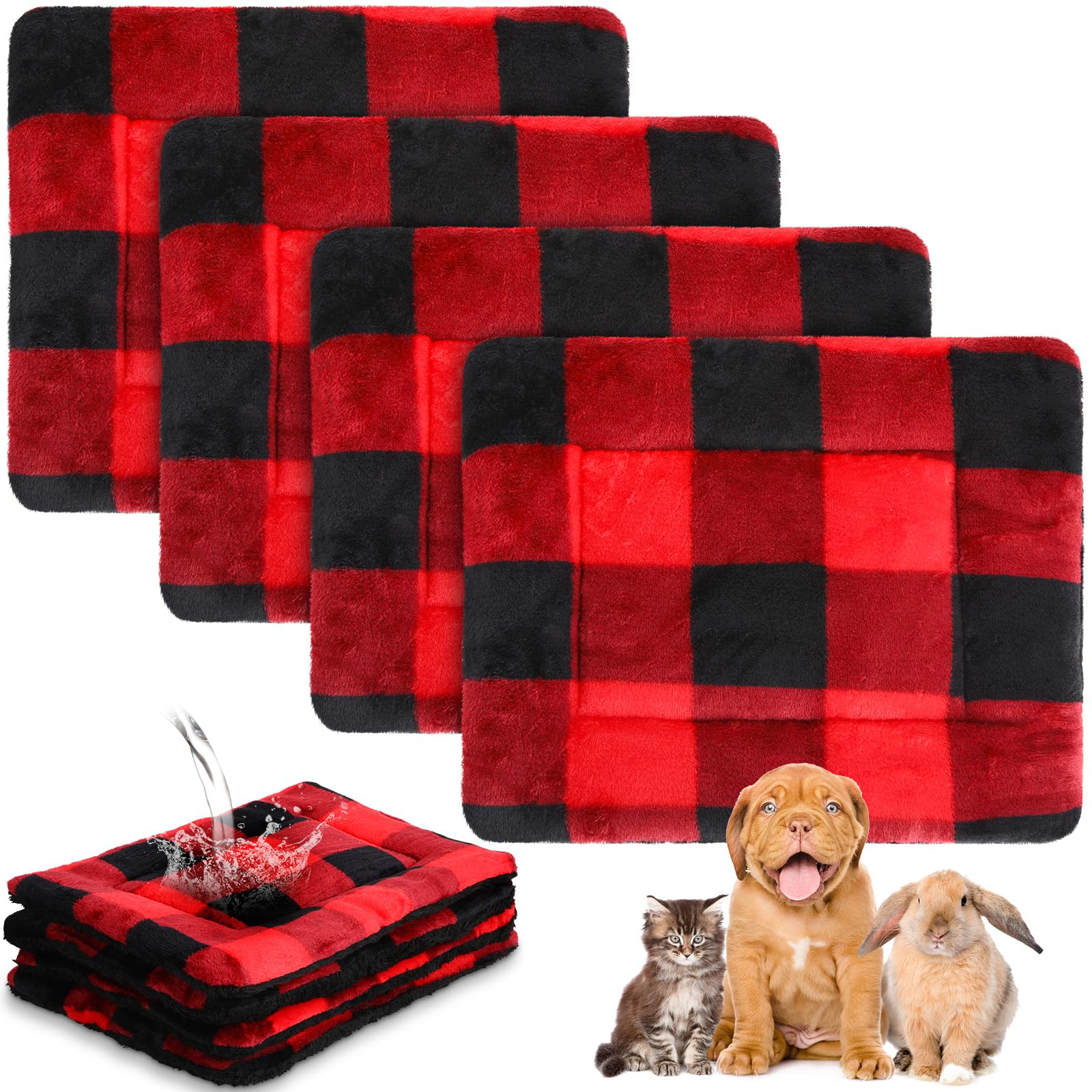 Haull 4 Pcs Waterproof Guinea Pig Bedding Mat, Christmas Plaid, 13 x 18.5