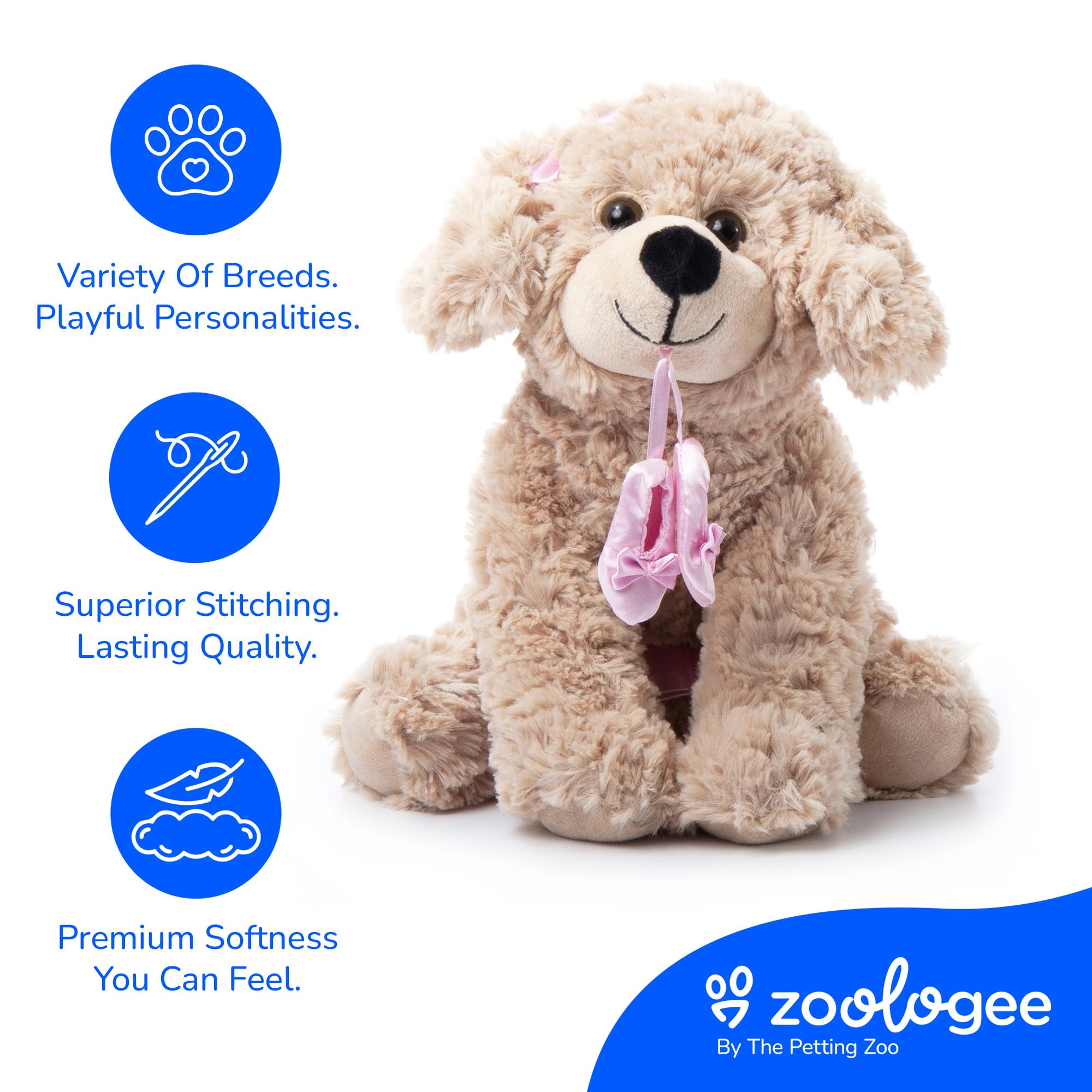 The Petting Zoo Ballerina Scruffy Dog Stuffed Animal, Gifts for Kids, Caramel Brown Dog Plush Toy 10 Inches