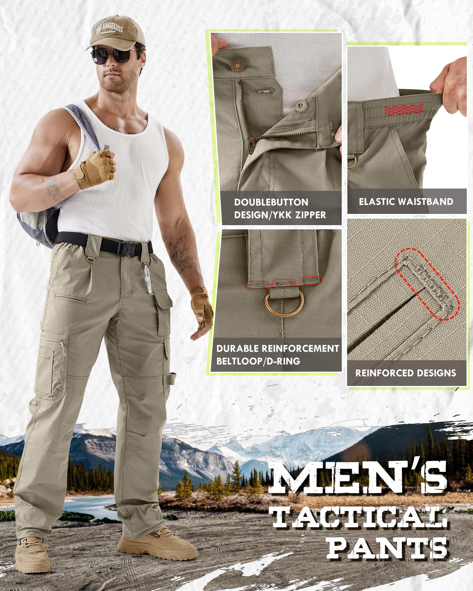 IGOLUMON Pantalones de trabajo para hombre con bolsillos laterales, para exteriores, resistentes tácticos