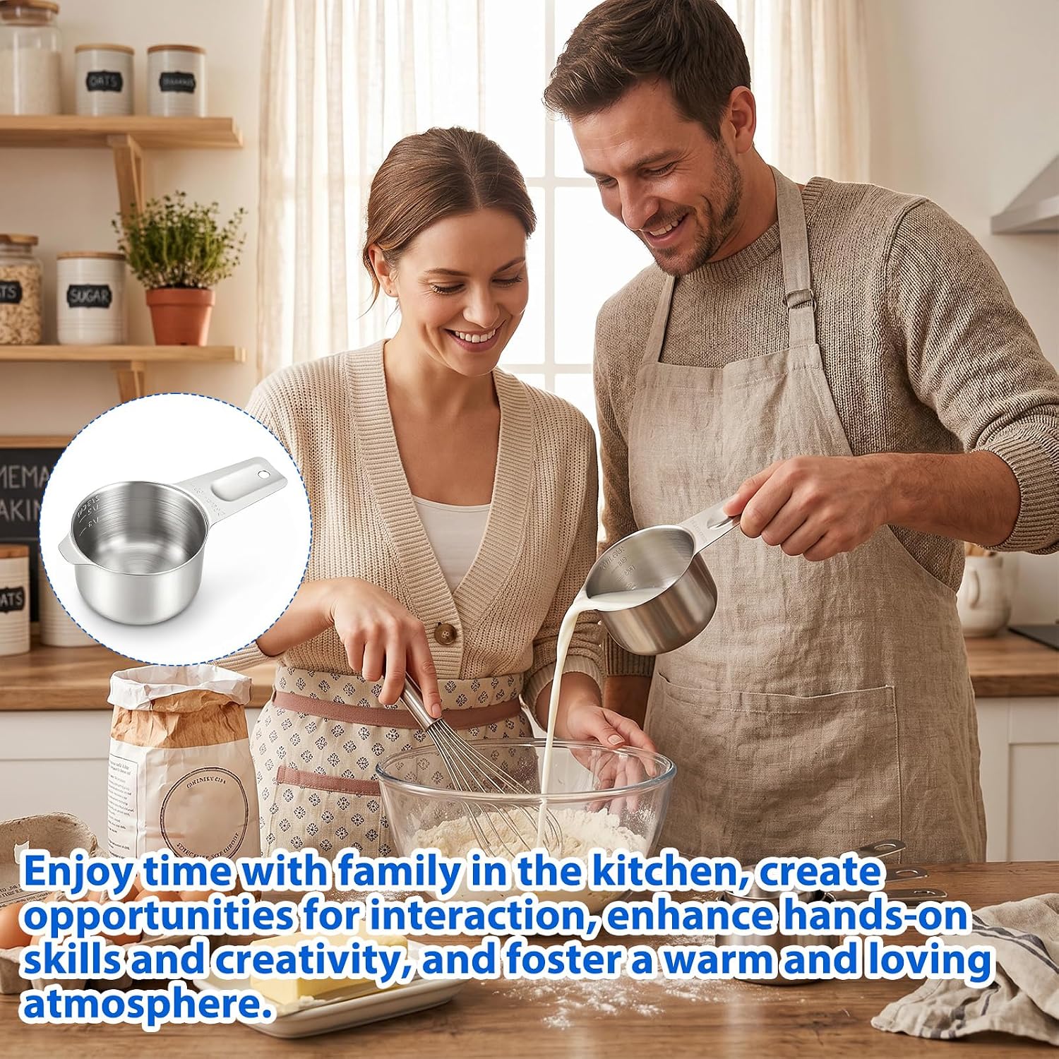 2/3 Cup Scoop Stainless Measuring Cup 160ml Single Measure Cups 5.3oz Metal Measure Scoop, Metric And US Measurement, Dishwasher Safe