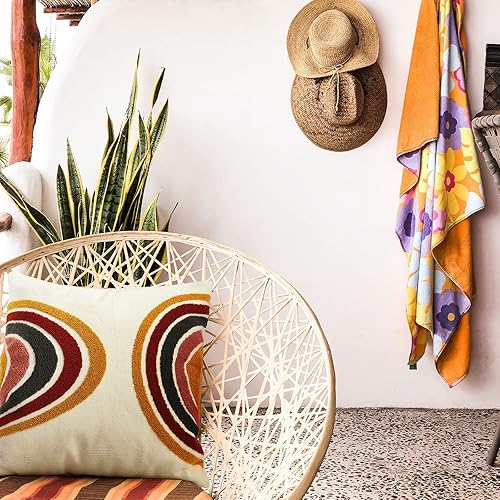 Miniatura 6 de Merrycolor Fundas de almohada boho abstractas de 20 x 20 pulgadas con borlas, fundas de almohada de sol acolchadas, fundas de almohada de estilo
