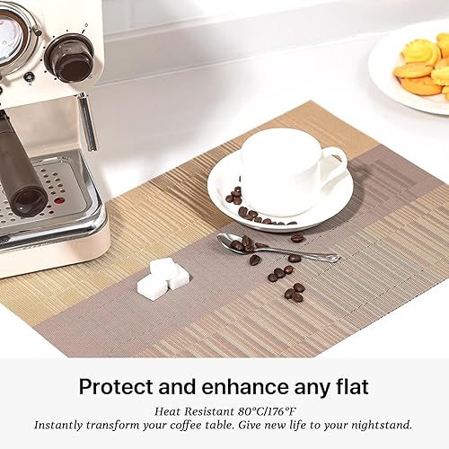 Miniatura 158 de LEXMORE Juego de 6 manteles individuales tejidos de vinilo/plástico para mesa de cocina, interior/exterior, lavables, manteles individuales lavables