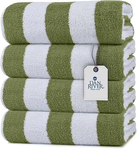 Miniatura 1 de DAN RIVER Juego de 4 toallas de playa 100% algodón, secado rápido, ultra suaves, absorbentes, 30 x 60 pulgadas, rayas Fusia