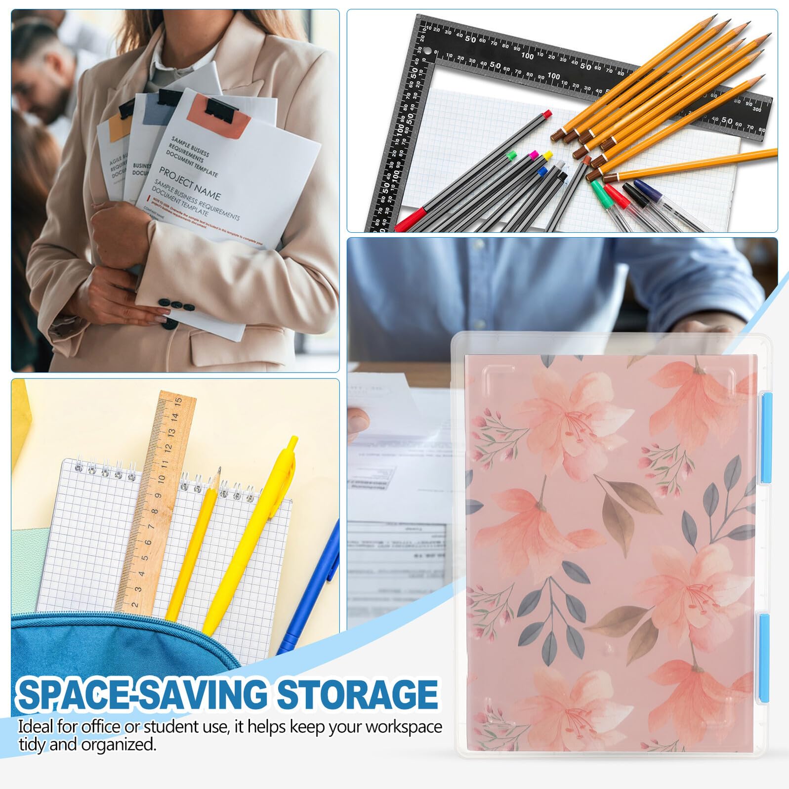 4 Stück A4 Aufbewahrungsboxen aus Transparentem Kunststoff mit Deckel Dokumentenhalter für Büro und Schule Organizer für Papier und Belege