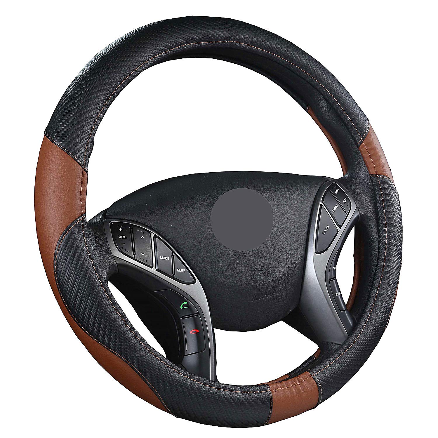 Labbyway 15-inch Microfiber Car Steering Wheel Cover,Anti-Slip,Odorless,Four Seasons Universal (Brown)