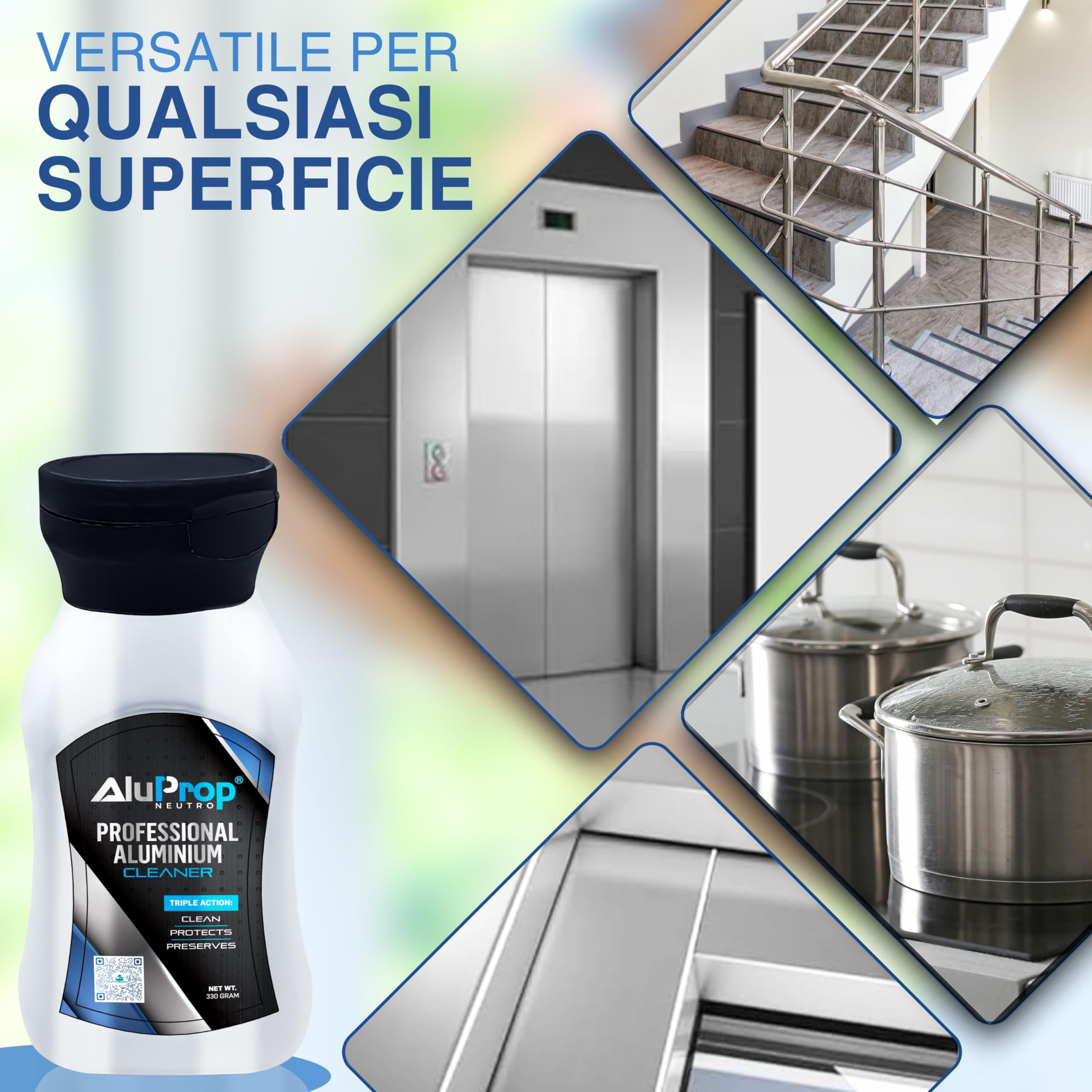 NEUTRO 8 x 330 g | Detergente per alluminio anodizzato e verniciato a polvere | Rinnova lucentezza e colore | Finestre, porte e telai | Senza acidi | Pulizia esterna dell’alluminio