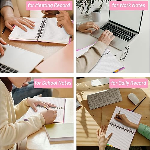 Miniatura 6 de CAGIE- Cuaderno pequeño universitario con tapa en espiral, A5 de 5 x 7 pulgadas, con pestañas separadoras extraíbles para 5 materias, 220 páginas,