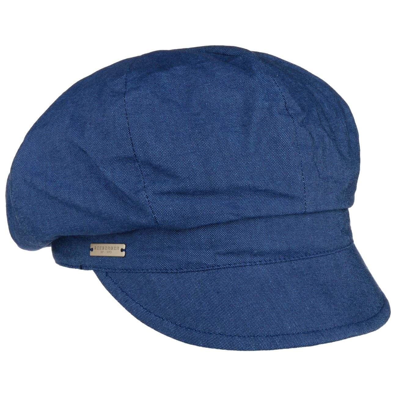 Seeberger Casquette Gavroche Chambray Femme - en Coton avec Etiquette pour Visiere, Doublure Printemps-ete Ete