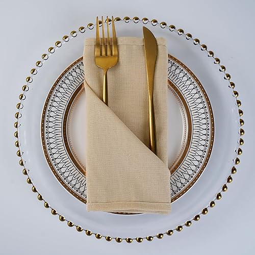 Miniatura 3 de Servilletas finas de tela mezclada de color sólido  Juego de 12 (15.7 x 15.7 in)  para eventos y uso doméstico (beige)