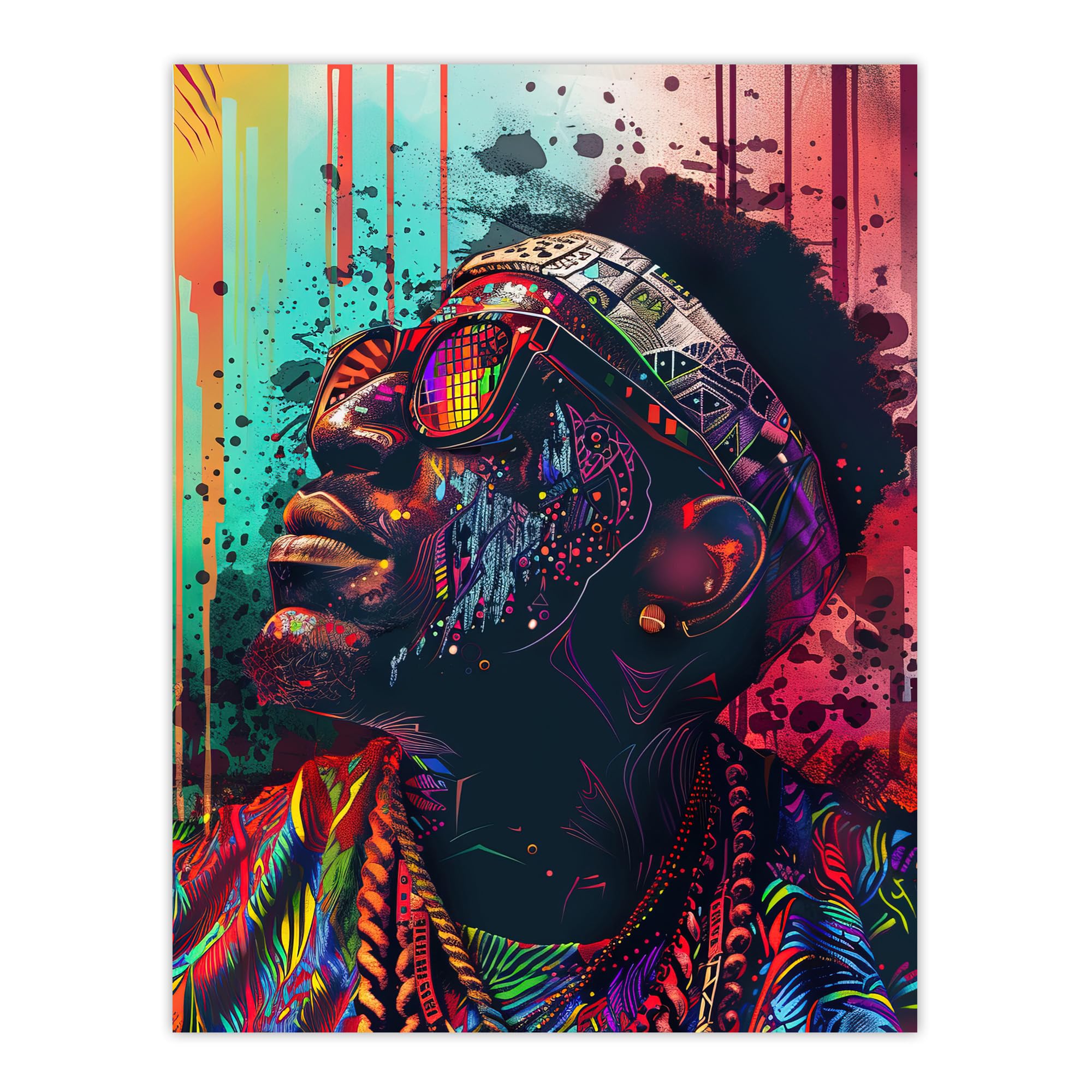 Artery8 Psychedelic Portrait African Man Dashiki Living Room Large Wall Art Poster Print Thick Paper 18X24 Inch