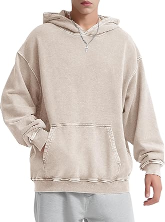 Ogfao Mens Oversized Hoodie Acid Wash Hoodies Women Vintage Sweatshirt Heavyweight Cotton Unisex Retro Pullover Streetwear