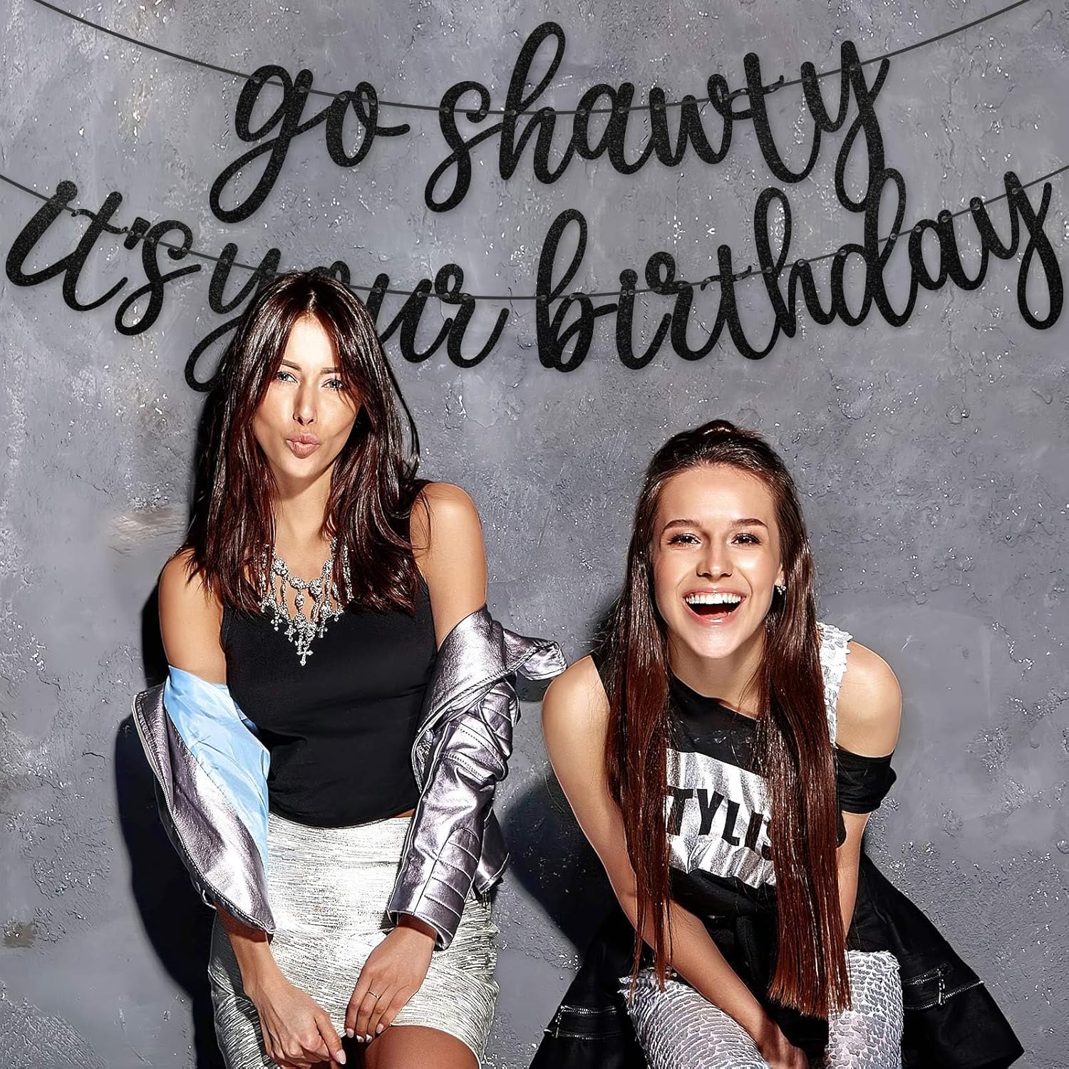 Pre-strung Go Shawty It's Your Birthday Banner for Women Hip Hop Theme Glitter Happy Birthday Banner Rap Theme Happy Birthday Sign for birthday Party Decorations Supplies (Black)