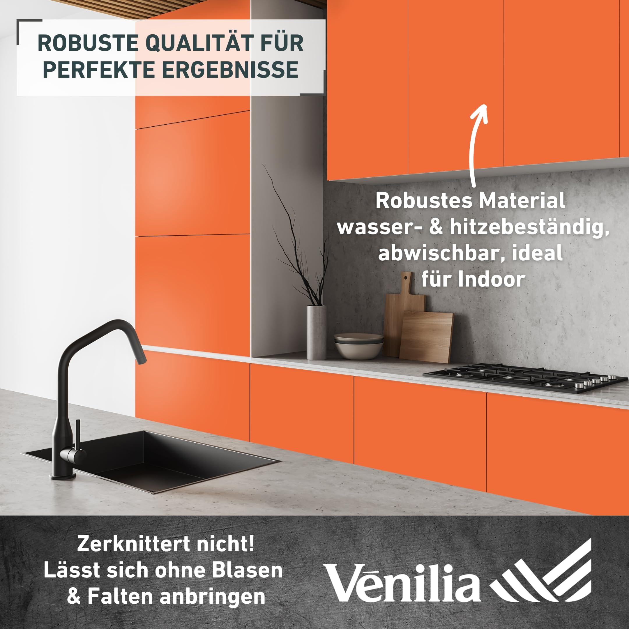Venilia Klebefolie Uni Matt Orange Dekofolie Möbelfolie Tapeten selbstklebende Folie – Bild 3
