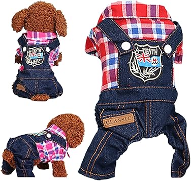 Amazon 犬服 サロペット チェック柄 夏用 長袖 ｔシャツ 犬服 ロンパース つなぎ 小型犬 ロング背中開き 犬服 ロンパース 冬 ボーダー 柔らかい Lhwy シャツ パーカー 通販