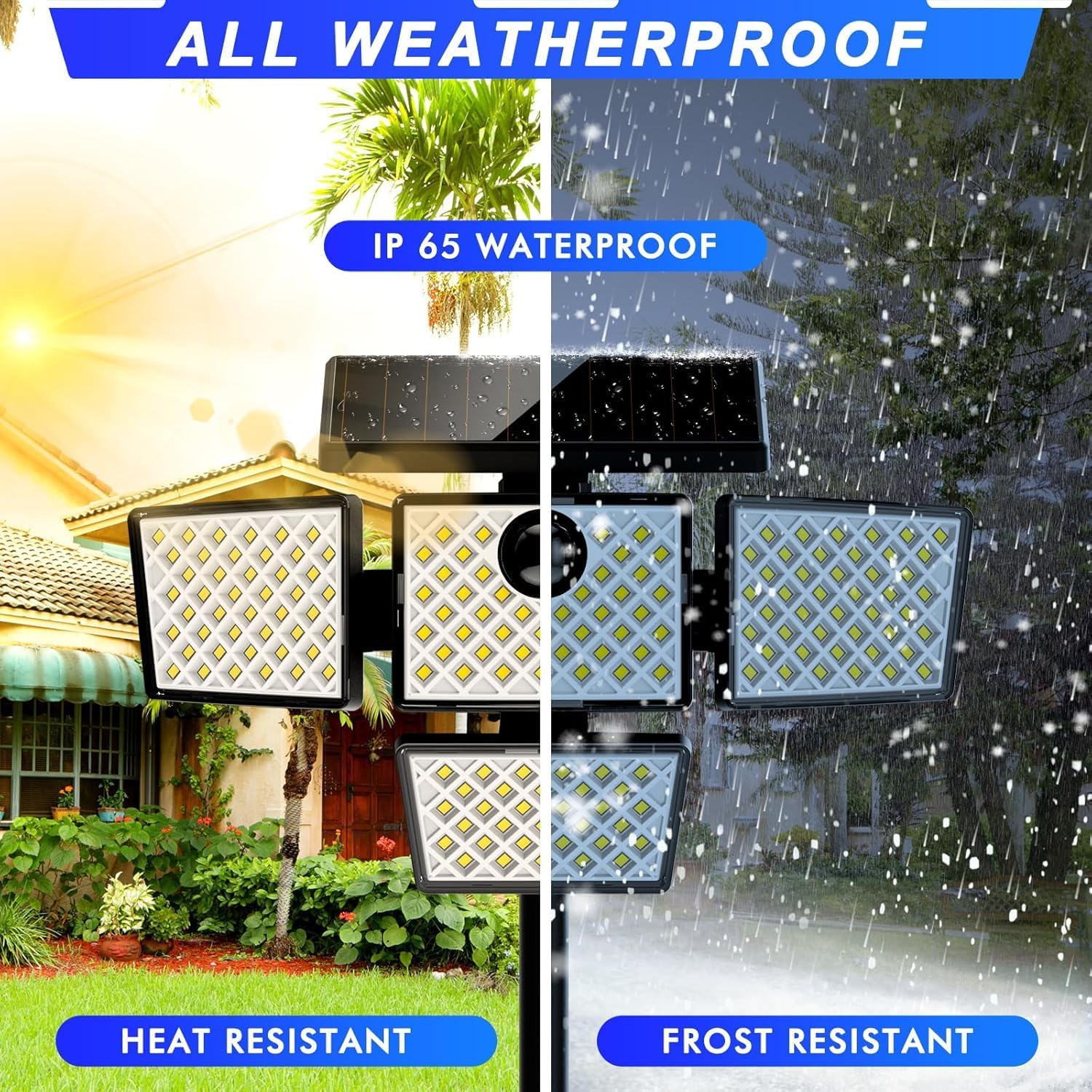 AmeriTop Solar Lights Outdoor, 4 Heads Motion Sensor Security Lights, Wide Angle Flood Wall Lights, Solar Outdoor Lights Weatherproof for Garden Pathway 2 Pack