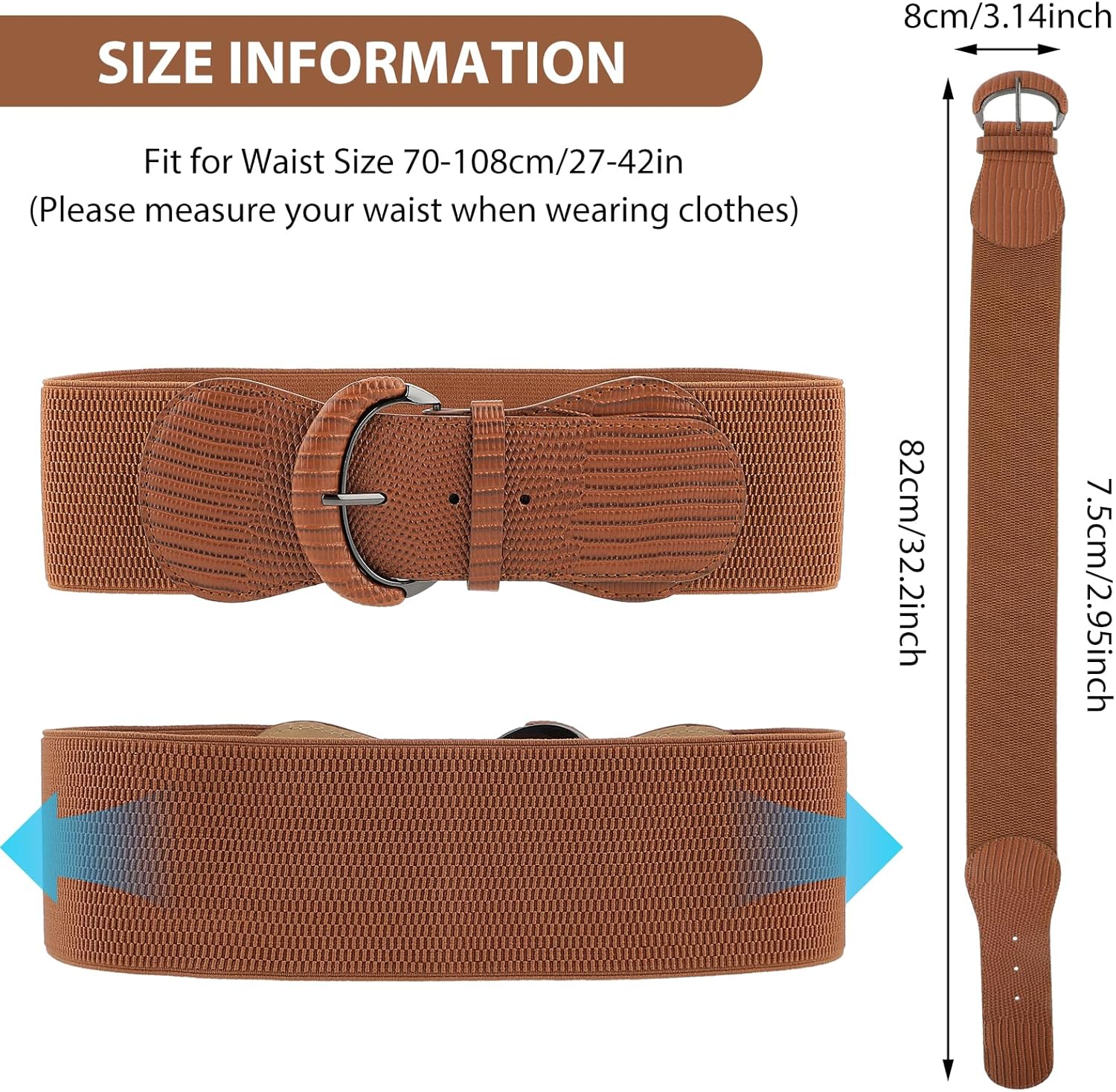 Women Wide Elastic Belt, Stretch Waist Belt Vintage Chunky Waistband Ladies Stretchy Belt for Dresses Jeans - Image 4