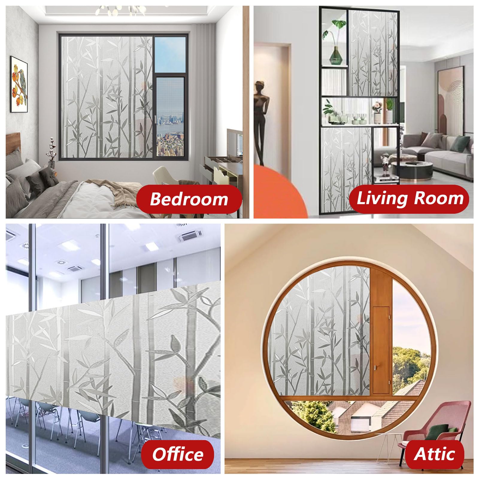 Pellicola Oscurante Vetri Finestre 80 x 350 cm Autoadesive Anti-Uv Elettrostatica Opaca Pellicola Privacy per Finestre per Casa Ufficio Bagno, Bamboo