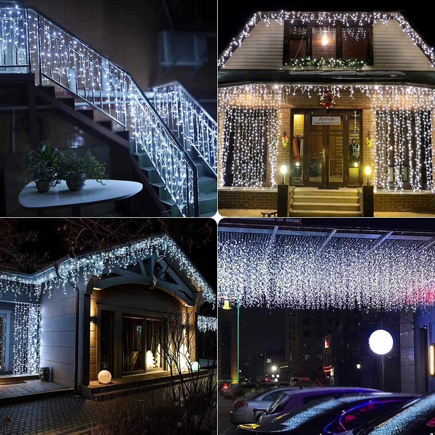 PhilzOps Navidad Cortina Luces Exterior, 1000 LED 35M Carámbano Guirnalda Luces de Cascada Impermeable 8 Modos Cadena de luces Navideñas Decoración para Ventana Fiestas Casa Jardín Patio, Blanco Frío
