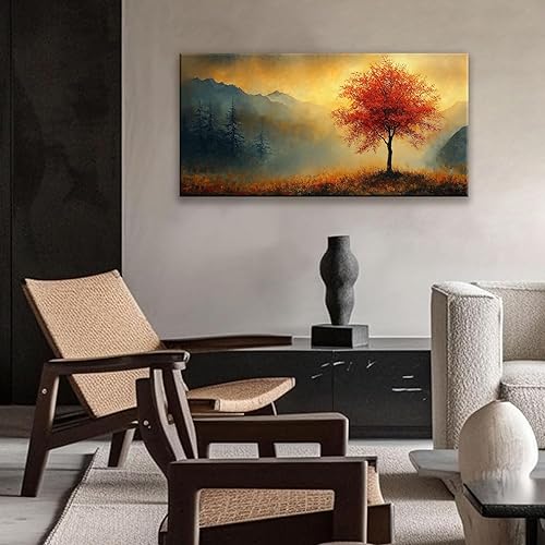 Miniatura 6 de Suconvng Lienzo moderno para decoración de pared, pintura de árbol, decoración estética para el hogar, paisaje dorado, cuadro para dormitorio,