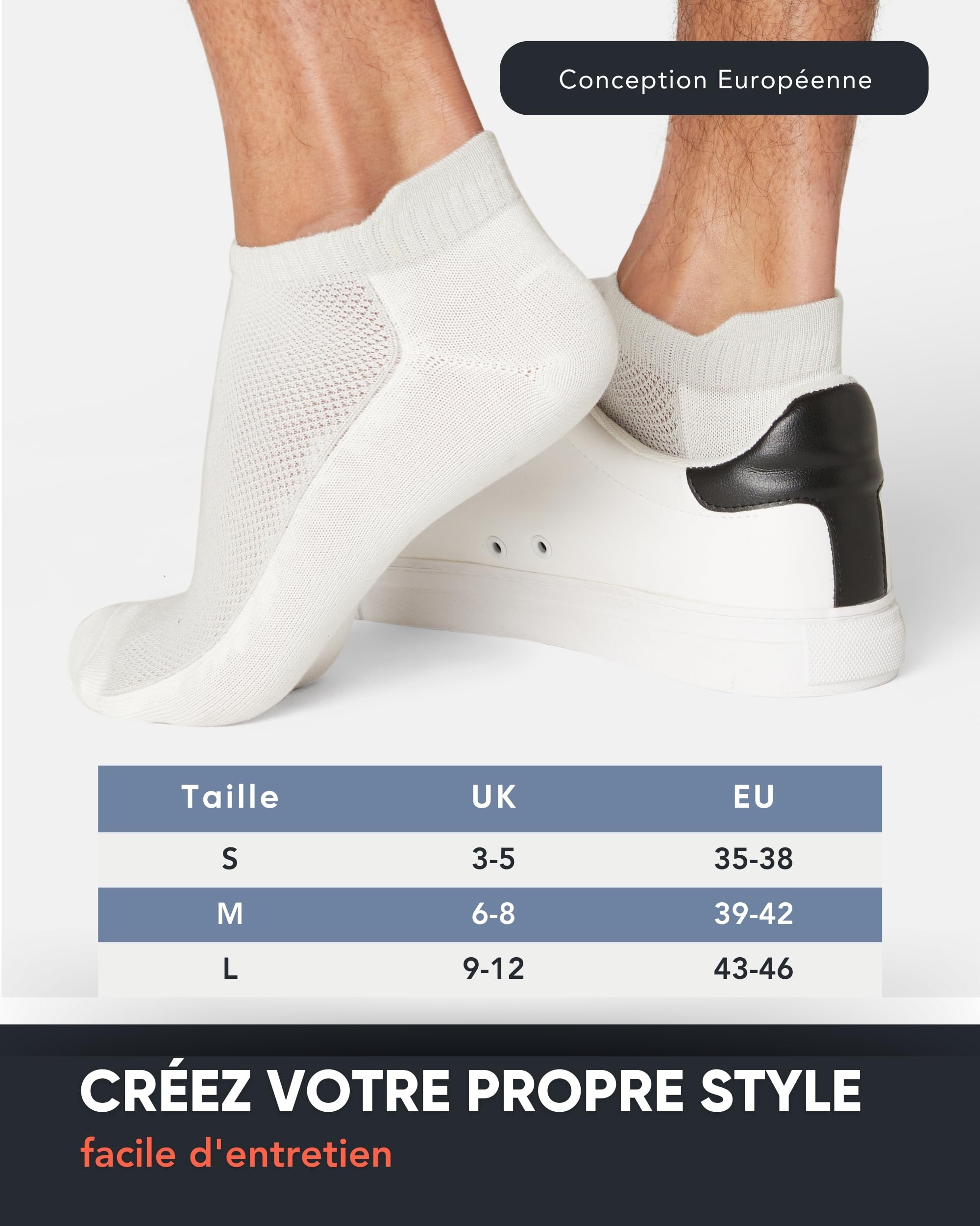 FM London Lot de 8 Paires de Chaussettes pour Homme en Bambou, Socquettes pour Homme, Chaussettes de Running, Respirantes, Résistantes aux Odeurs, avec Languette de Protection au Talon