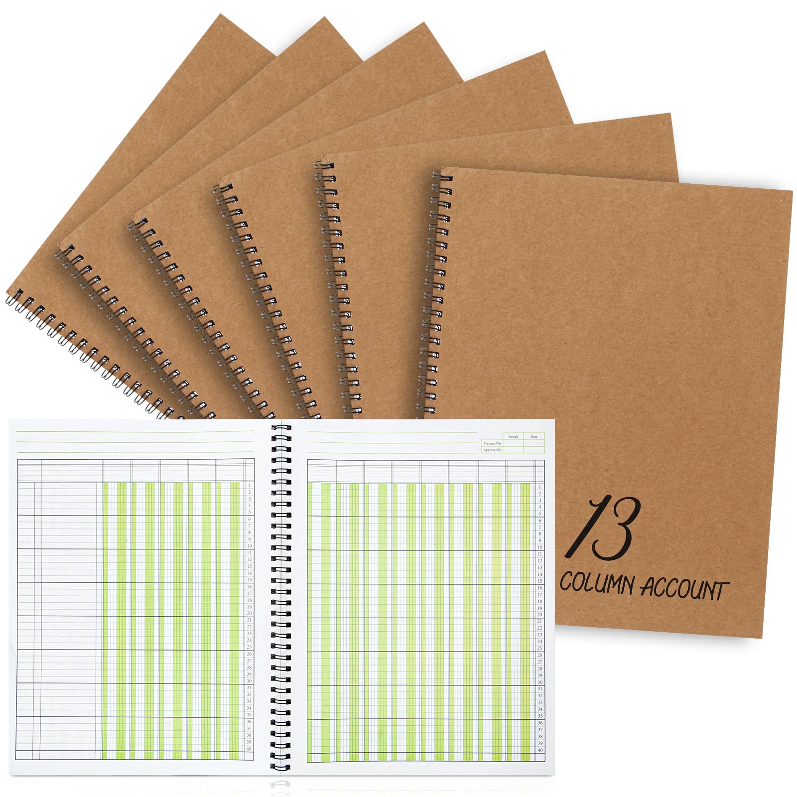 Feifeiya 6 quaderni a 13 colonne, 22,5 x 27,9 cm, blocco per conti e analisi, copertina in carta kraft, 100 pagine, per uso personale e aziendale (50 fogli)