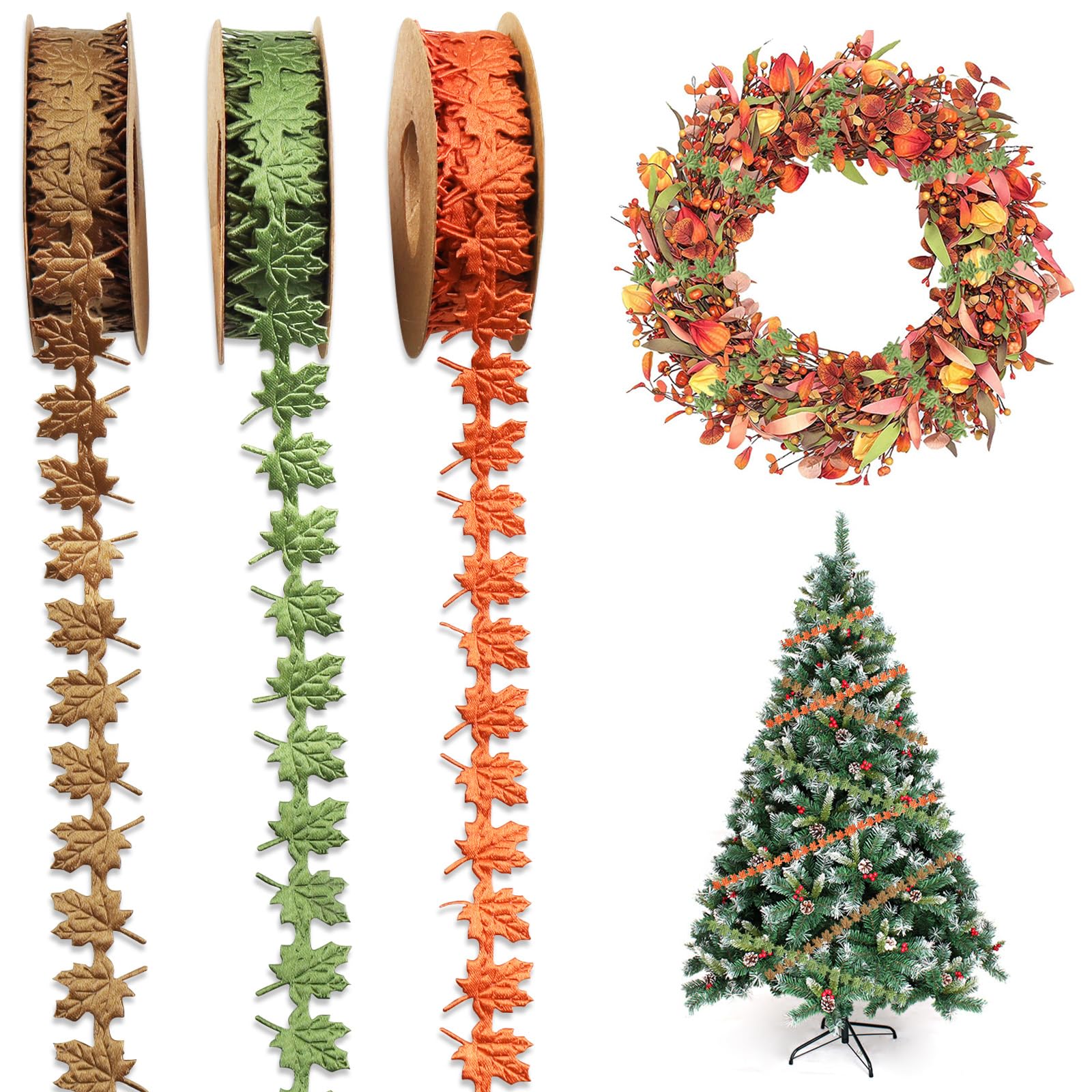 Fall Holiday Ribbon Snapklik.com : 3 Rolls 15 Yards Fall Ribbons, Green Brown Orange ...