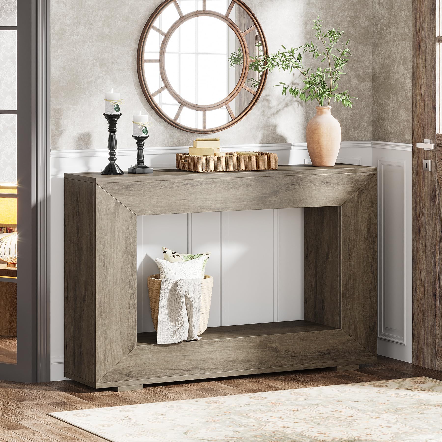 TribesignsFarmhouse Console Table, 47 Inches Entryway Console Table with Storage, Industrial Hallway Accent Table for Living Room, Entrance
