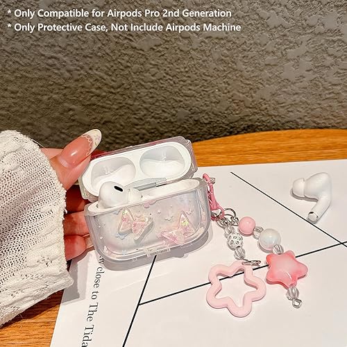 Miniatura 7 de Funda para Airpod Pro 2, bonita mariposa con purpurina 3D con llavero de estrella, funda protectora de TPU transparente compatible con AirPods Pro