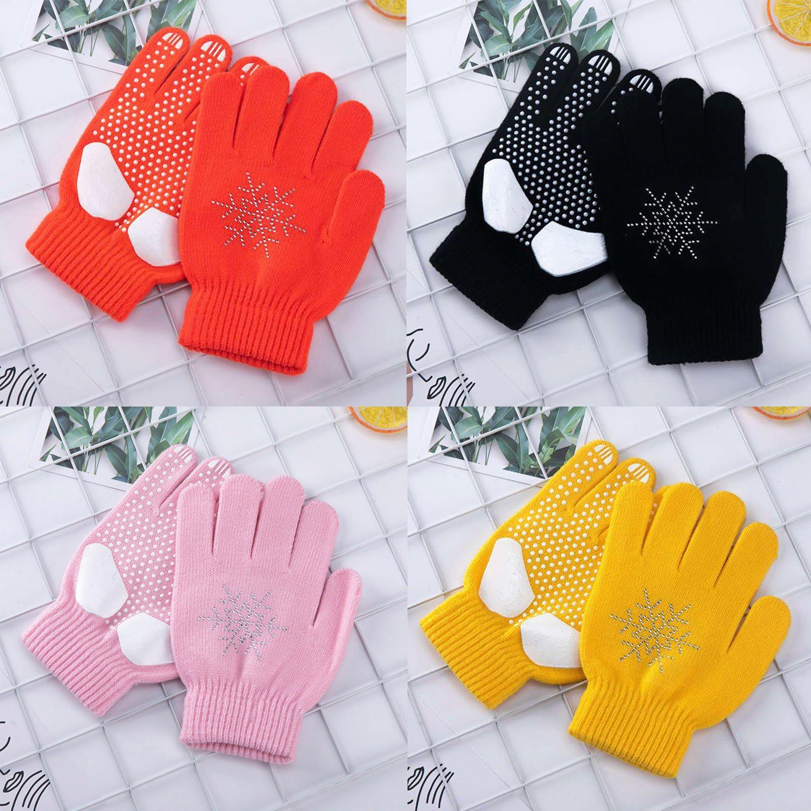 Hotfiary Gants de Patinage Artistique pour Enfants Girls Anti Slip Gants de Patinage sur Glace avec Gants Thermiques en Strass pour Cadeau