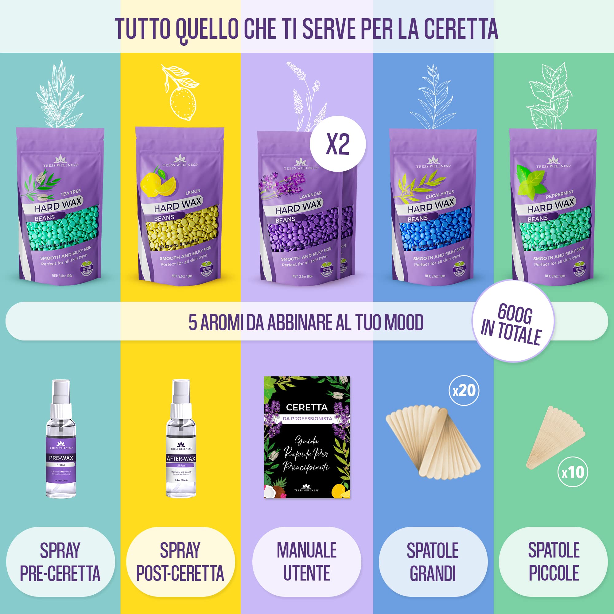 Perle di Cera per Ceretta Brasiliana e Araba, Ceretta Professionale Indolore - Hard Wax Bean Kit
