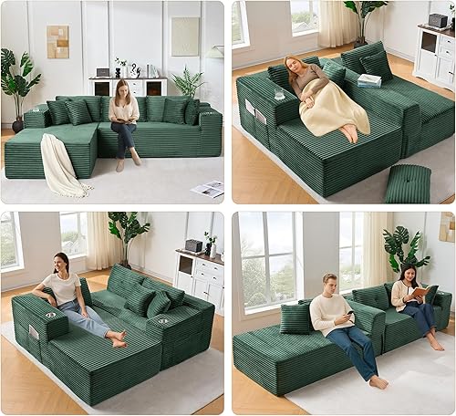 Miniatura 4 de Cloud - Sofá modular modular de 105 pulgadas, moderno en forma de L con diván, cómodo sofá modular en forma de nube con soporte para tazas, sofás