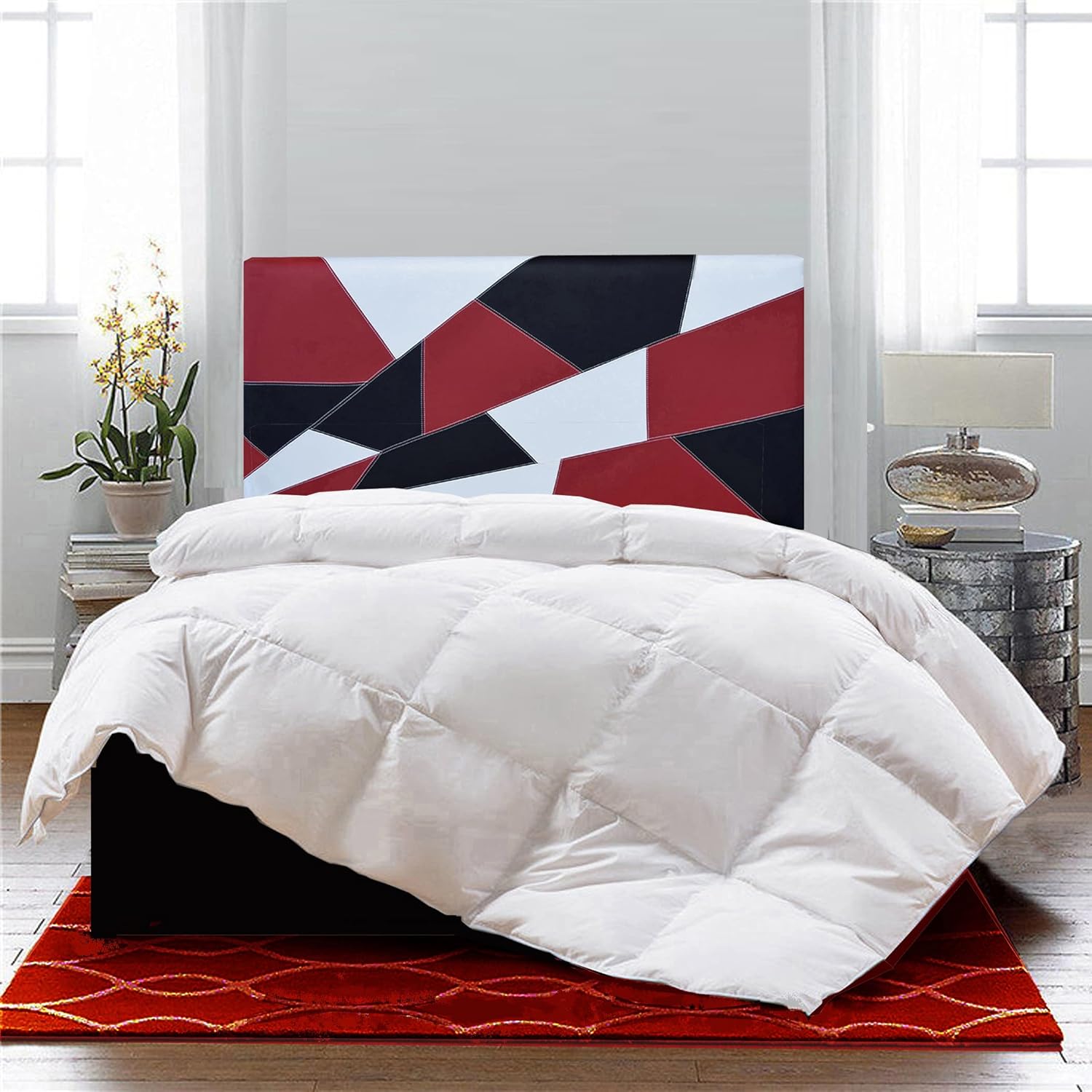 ONEK-DECCO Cabecero de Cama tapizado en Polipiel Mod. Brooklyn 6 para Cama de Niño, Juveniles y Matrimonio (70 cm. Alto). (135x70, Blanco-Negro-Rojo)
