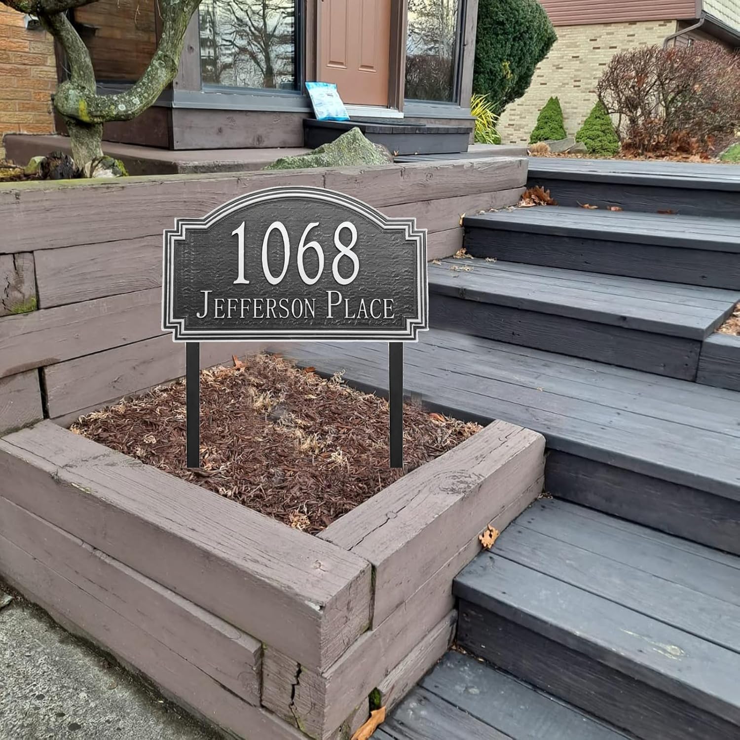 Address Sign Lawn Mounted - Custom House Number Sign with 2 Solid Metal Stakes,Address Numbers for Outside Yard,Garden,Grass,Ground,Drive Way,Lawn,12''x 7''