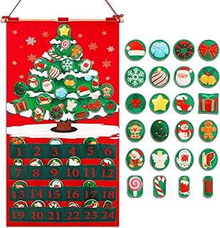 DPKOW Decorative Advent Calendar Christmas Advent Calendar Non-woven Fabric Advent Calendar with 24 Padded Decorations