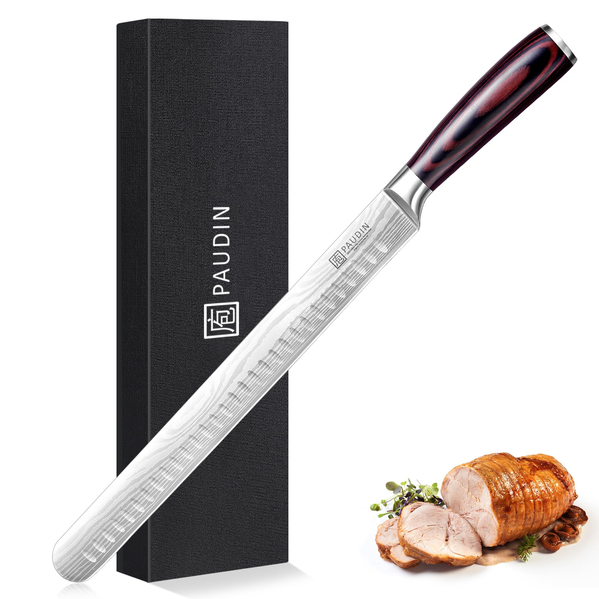 PAUDIN Schinkenmesser Tranchiermesser 30 cm, Küchenmesser für Schinken, Profi Fischmesser aus hochwertigem Edelstahl, Extra Scharfe Lachsmesser mit Ergonomischem Pakkaholz Griff