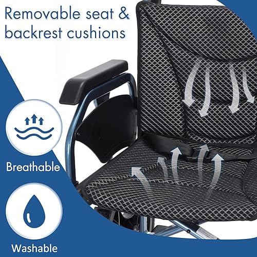 Miniatura 4 de Silla de ruedas plegable y ligera con frenos de mano, sillas de ruedas para adultos, pesa solo 28.5 libras, tubo cuadrado duradero y reposabrazos