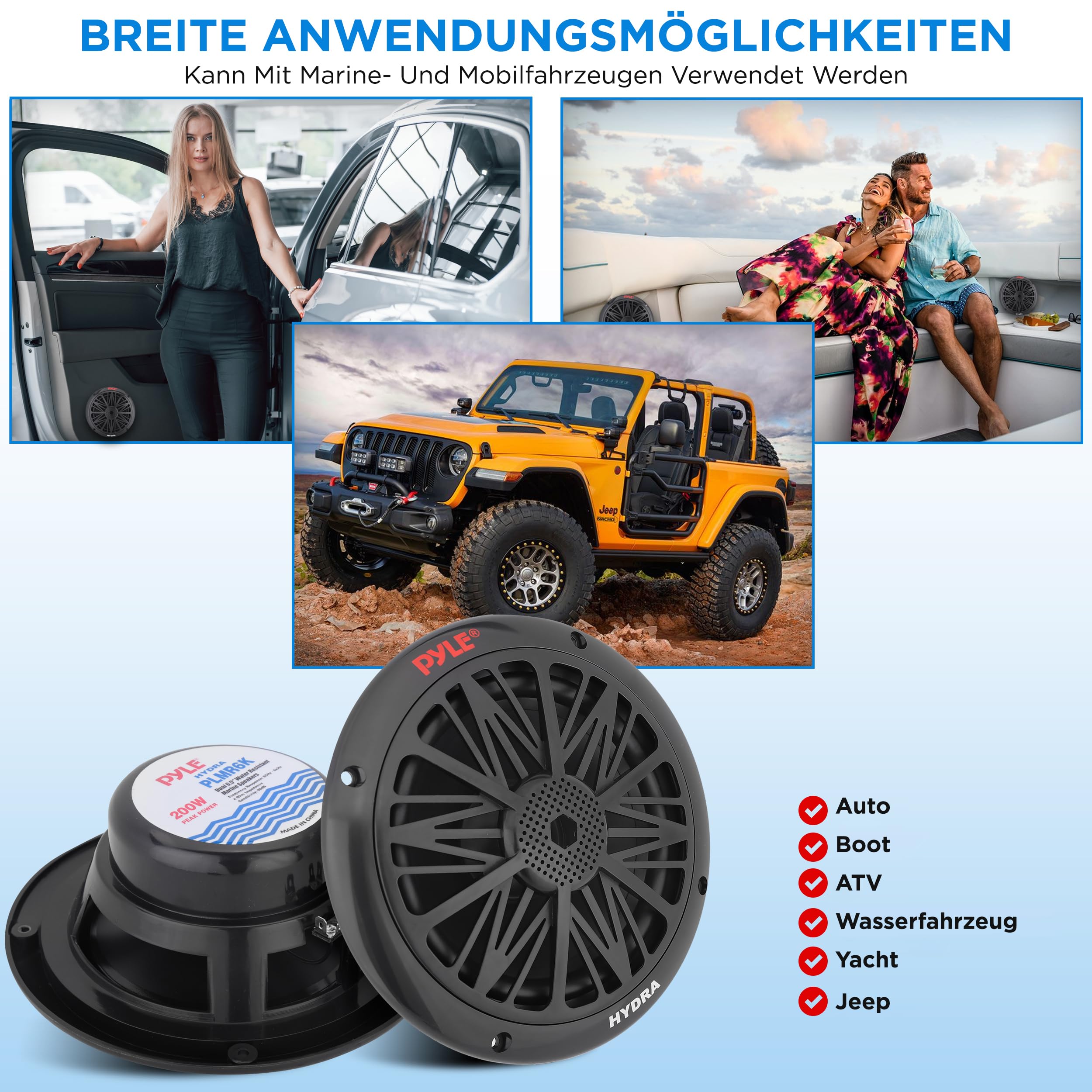Pyle 2-Wege Lautsprecher Boxen Wasserdicht Outdoor Aufbaulautsprecher – 200W Outdoor Box Wasserdicht als Boot oder Pool Lautsprecher, robuste Magentstruktur Musikbox, 85Hz bis 6kHz Wasserdichte Box