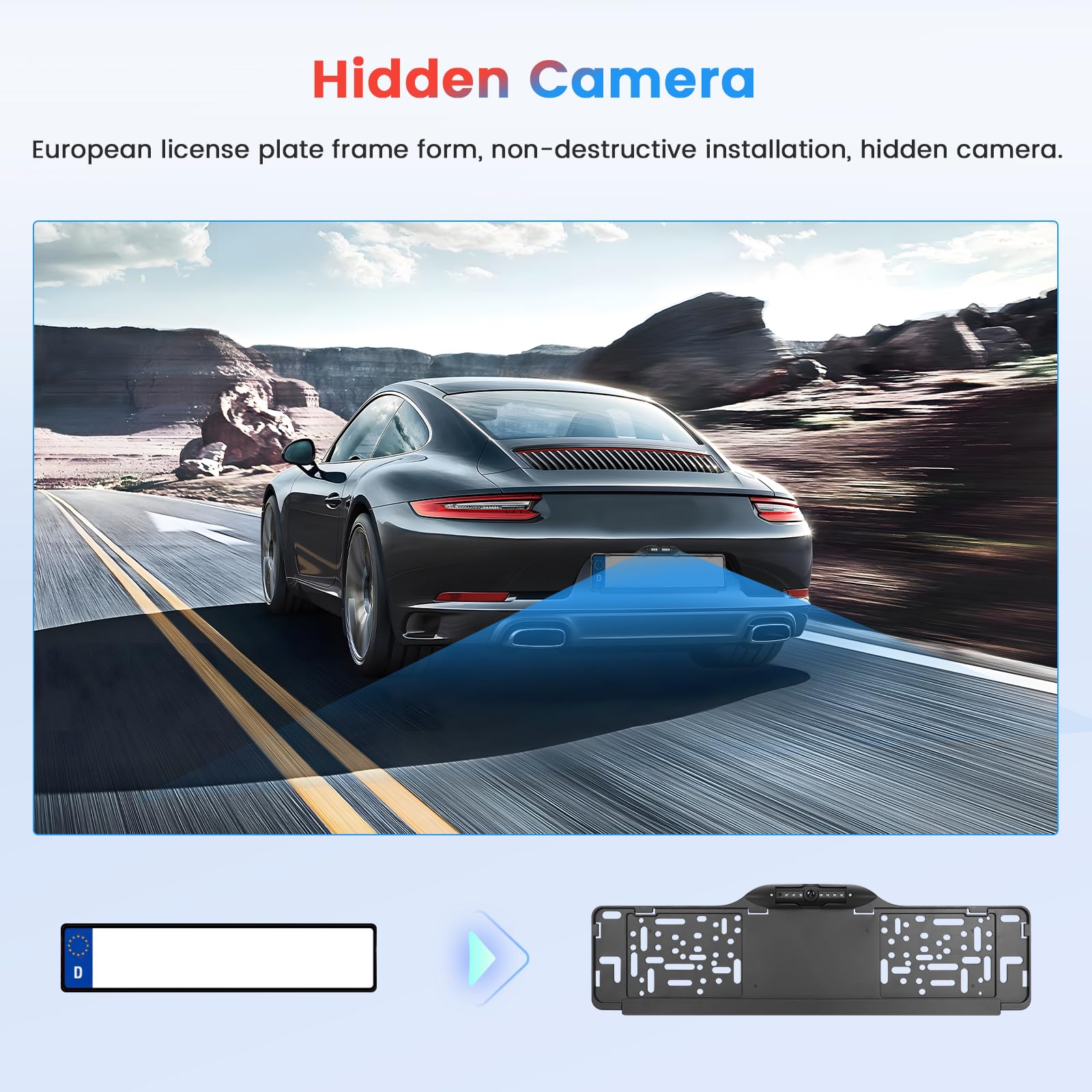 Kennzeichenrahmen EU Rückfahrkamera 7LED Wasserdicht Nachtsicht Weitwinkel Full HD 1080P Einstellbarer Winkel