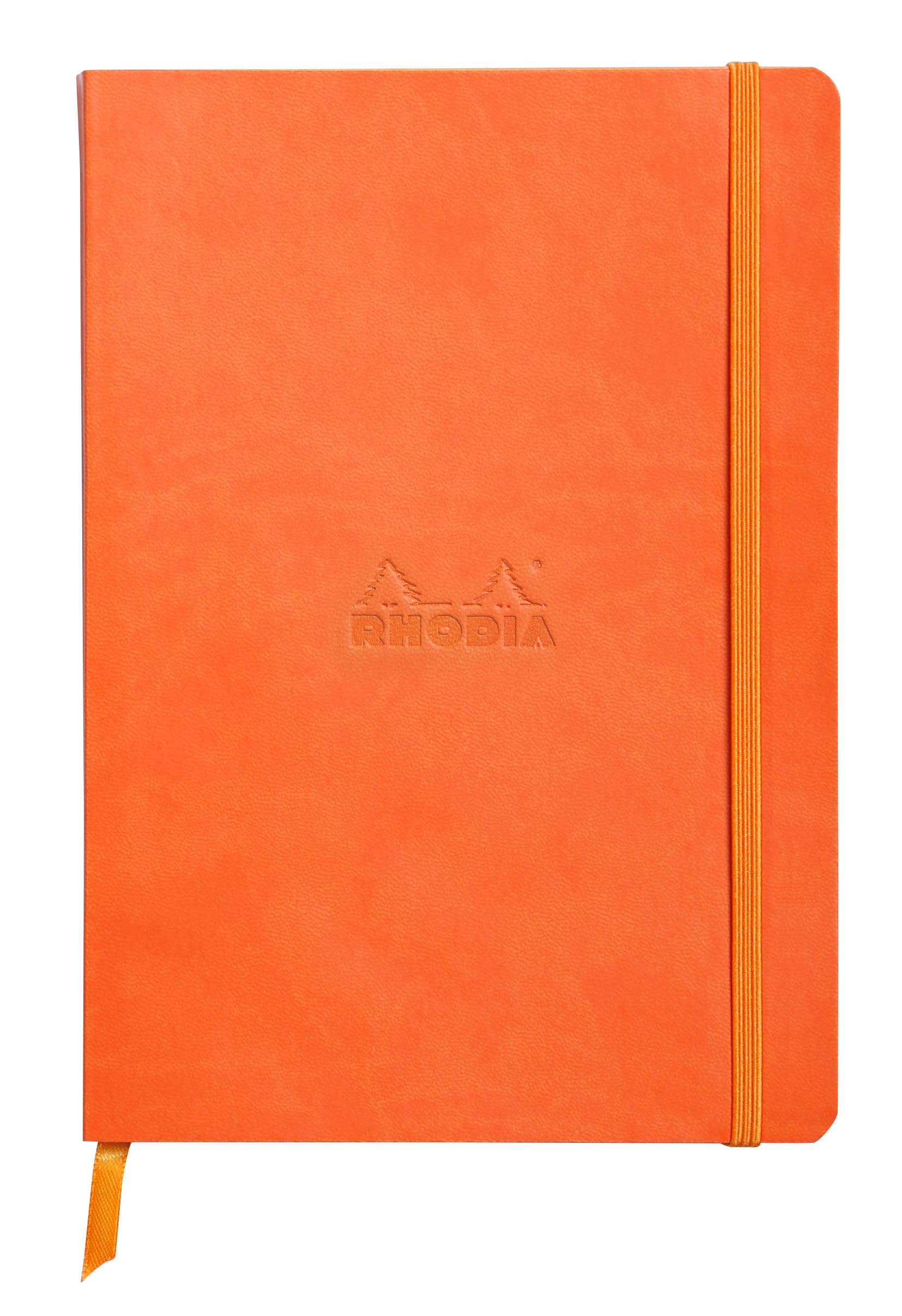 RHODIA 117464C - Tangerine Soft Notebook - A5 - Dotted Dot - 160 pages - Clairefontaine Ivory Paper 90 g/m - Bookmark, Elastic Closure - Faux Leather Cover - Rhodiarama Collection