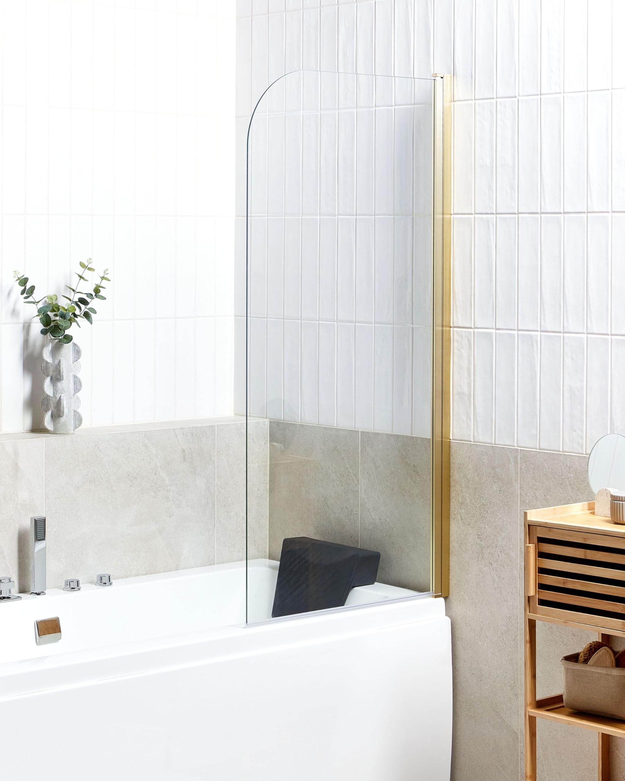 Mampara de ducha minimalista de vidrio templado transparente ajustable dorado 140 x 70 cm Lapan