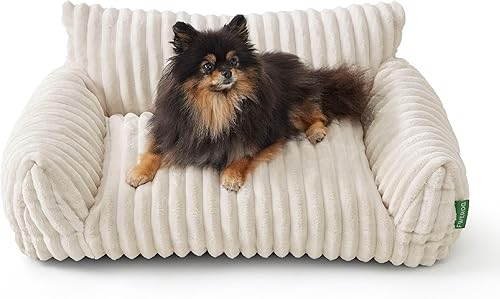 Lindo sofá cama para mascotas, sofá de apoyo para gatos de interior, sofá cama para perros pequeños, color crema, 24 pulgadas