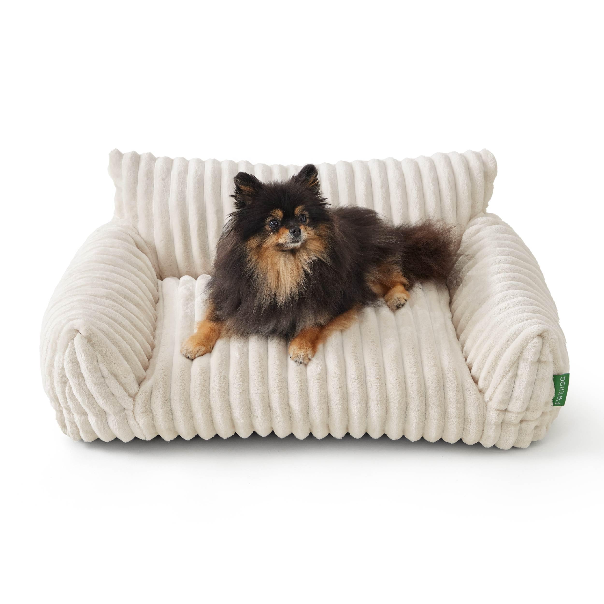 FWERDG Cute Couch Bed for Pets, Supportive Cat Sofa for Indoor Cats, Small Dog Sofa Bed for Small Dogs, Cream, 24 inches