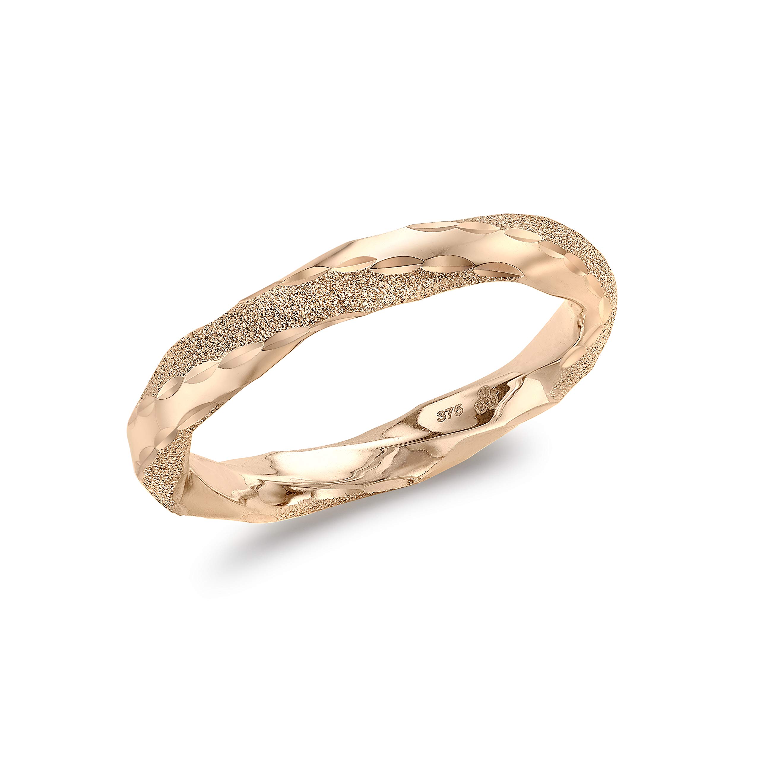 CARISSIMA Gold Anillo Torzado para Mujer de Oro Rosa 9K (375) Texturizado y Pulido (3mm de Ancho) - Talla 12