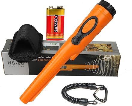 Fully Waterproof Portable Metal Detector Pinpointer Include a 9V Battery 360Search Treasure Pinpointing Hunter Probe with Belt Holster for Adults and Kids Three Mode,Orange