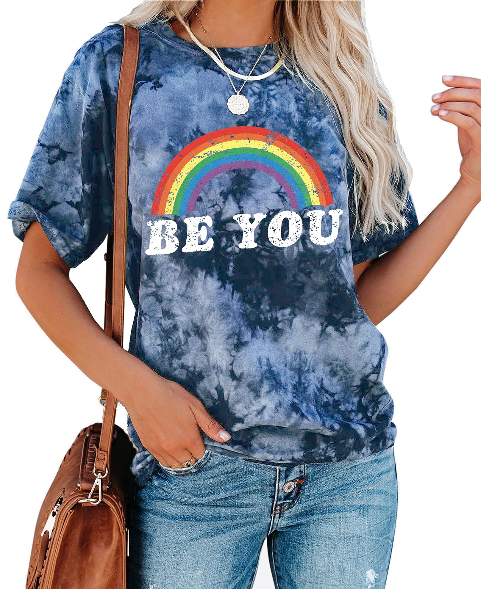 Rainbow Shirt Women Pride Shirt Rainbow Graphic Tees Shirts Letter Print Casual Short Sleeve Tops