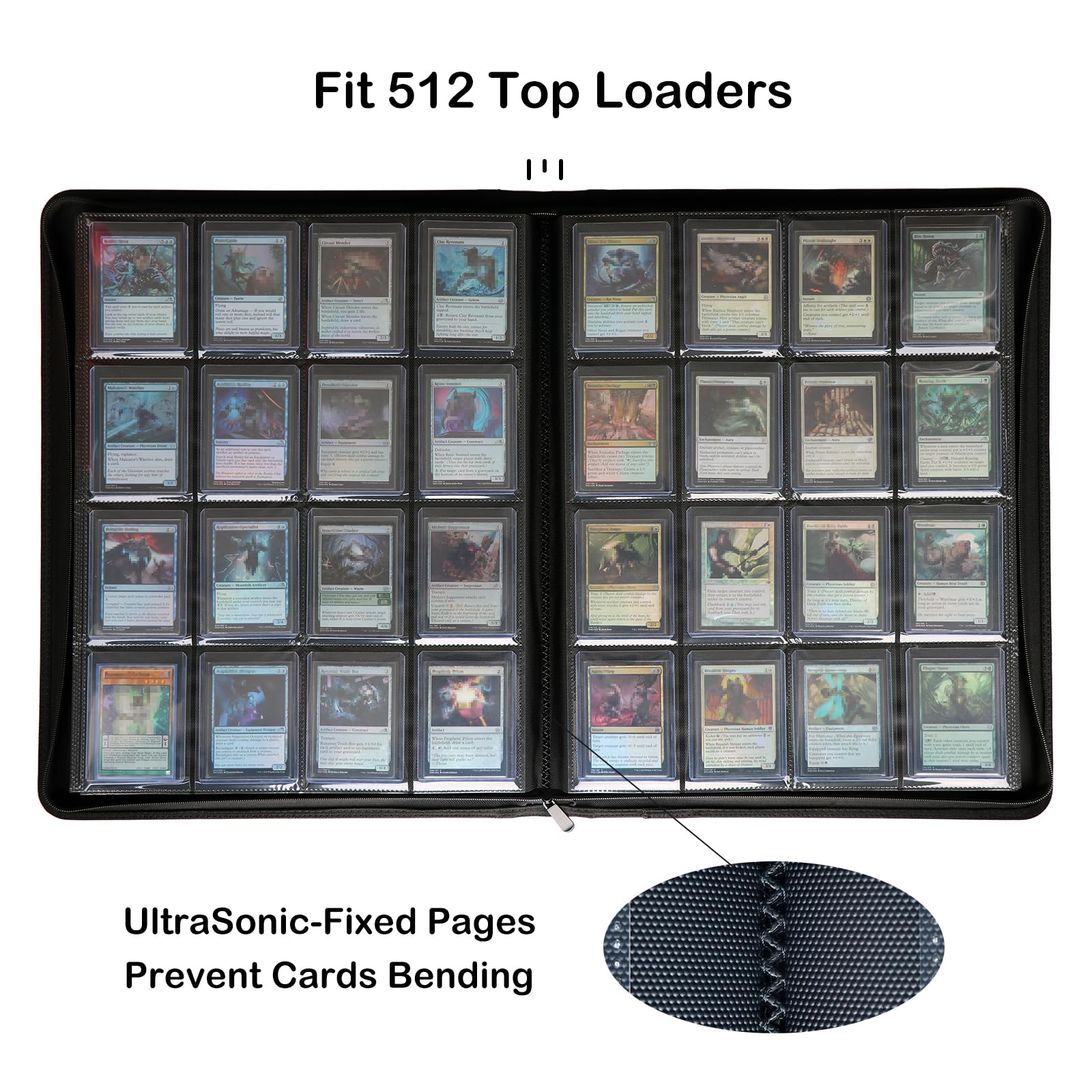 Rayvol Carpeta de carga superior de 16 bolsillos, capacidad para 512 cargadores superiores, 16 bolsillos, funda de almacenamiento de tarjetas, 500 + bolsillos de doble cara sin anillo para tarjetas en