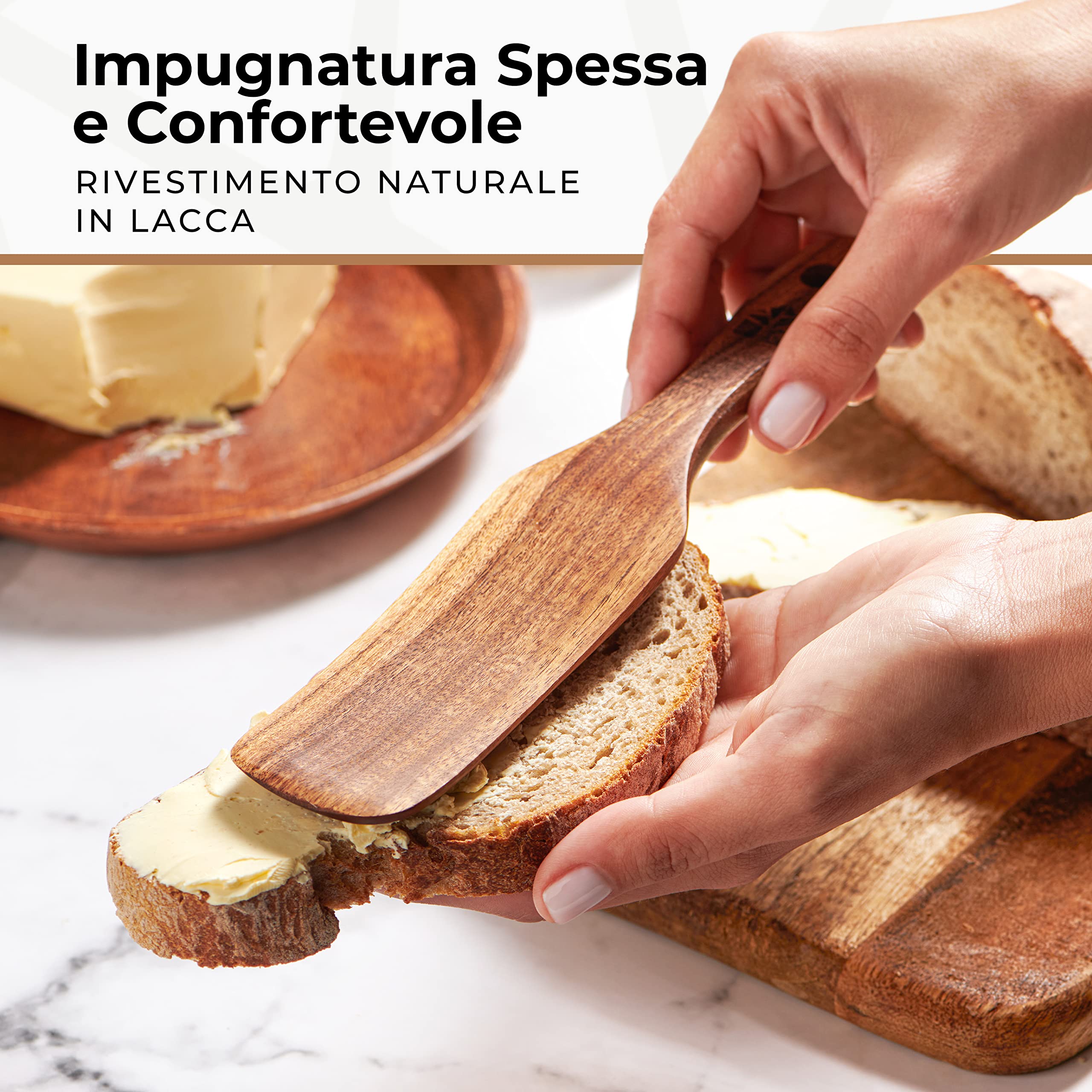 Set Spatole Spurtle Legno, Utensili Cucina Multiuso in Legno per Cucinare, Girare, Spalmare e Raschiare Alimenti, Fatte a Mano, Antigraffio, 5 pezzi