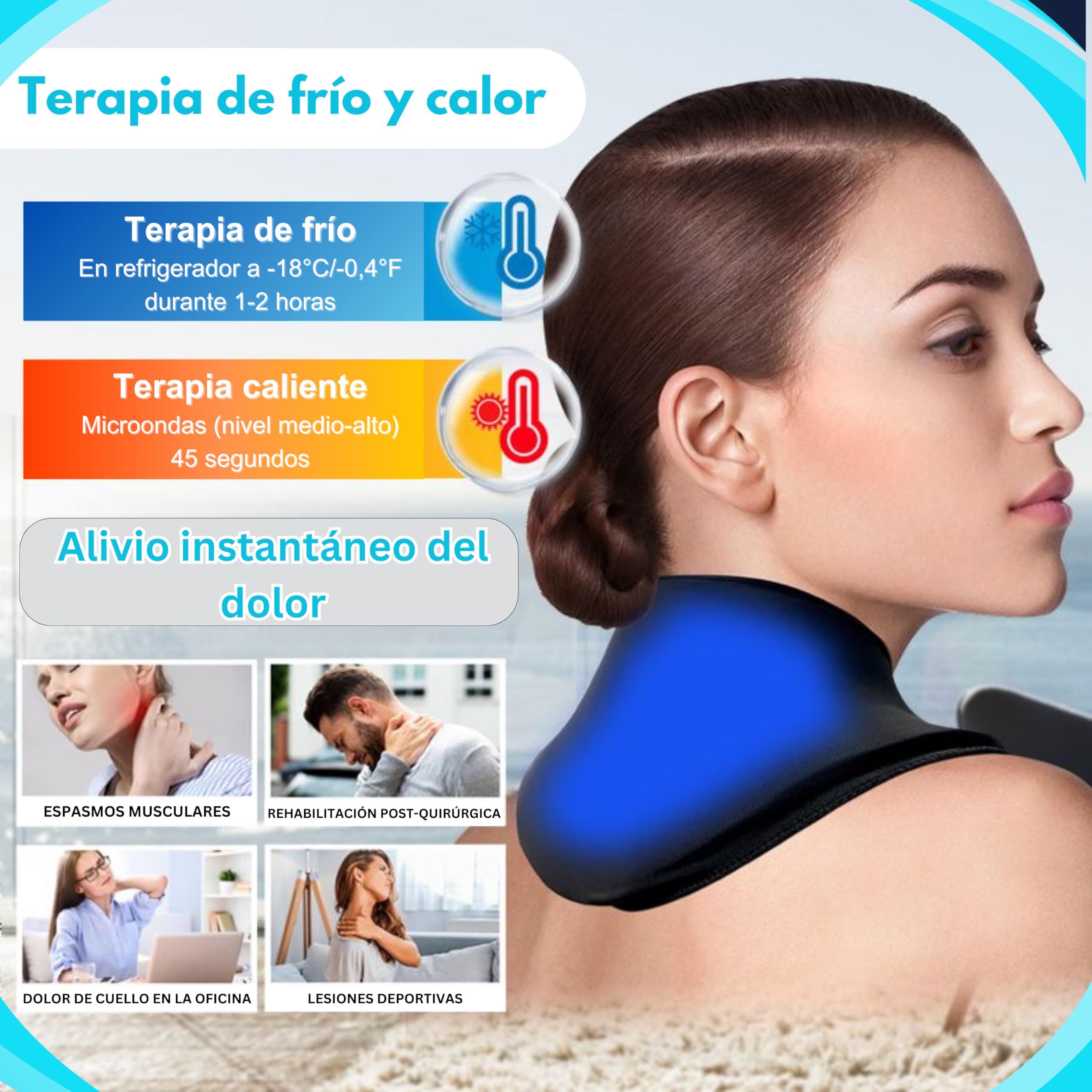 Almohadilla Termica para Dolor Cervical y Cuello - Cojin Cervical Microondas para mejorar Cervicales Dolor Cuello, Almohadilla Cervical apta para Crioterapia, Cojin Termico Frio y Calor