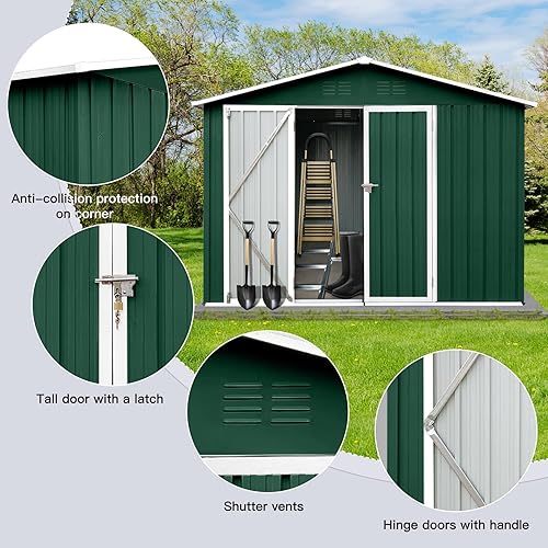 Miniatura 4 de Cobertizo de almacenamiento de 6 x 8 pies, cobertizo de almacenamiento de metal para jardín, cobertizos de 6 x 8 pulgadas y almacenamiento al aire